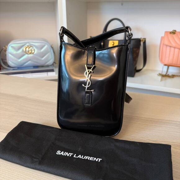 Saint Laurent Handbags - SAINT LAURENT YSL Le 5 a 7 Vertical Shoulder Leather Mini Patent Black/Silver